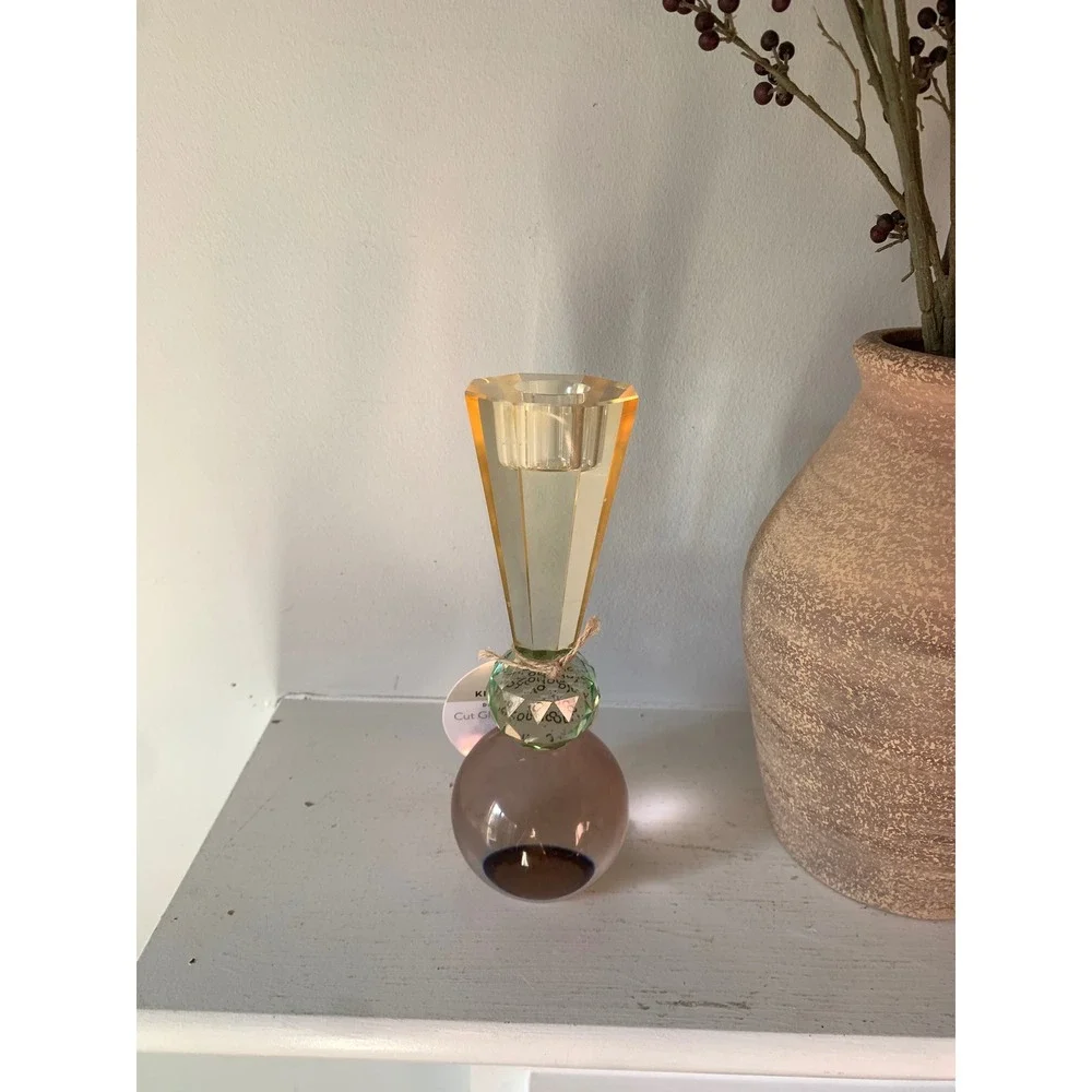 Kikkerland Cut Glass‎ Candlestick Holder Multi-Color Geometric Modern Decor